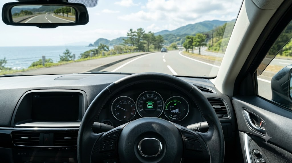 運転席からのダッシュボードとエコメーターのイメージ
