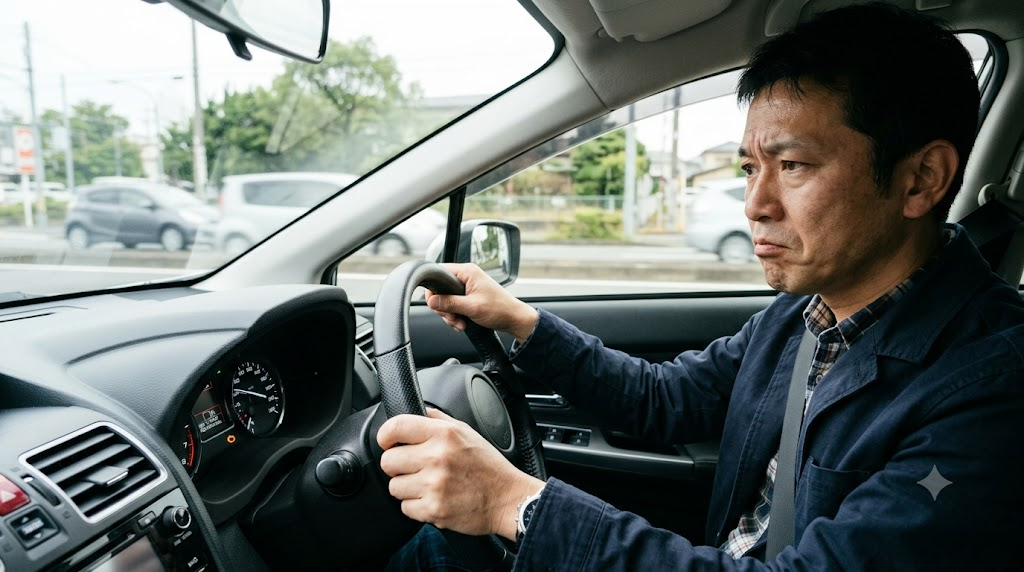 エンジン警告灯を心配そうに見つめるドライバーのイメージ
